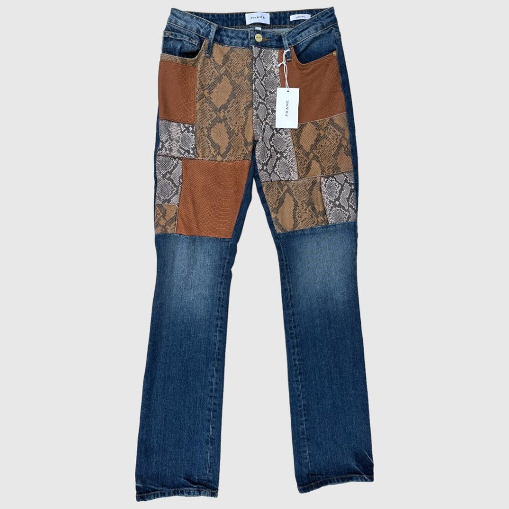 Frame Leather Patchwork Le Mini Boot Jeans Size 26
